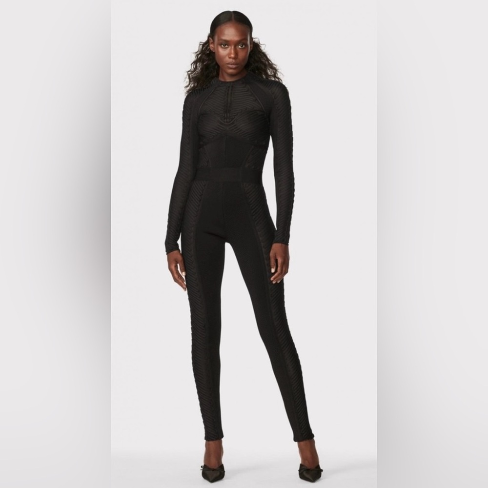 HERVÉ LÉGER HERVÉ LÉGER X LAW ROACH RIBBON EMBROIDERED CATSUIT BLACK - size S - Picture 2 of 9
